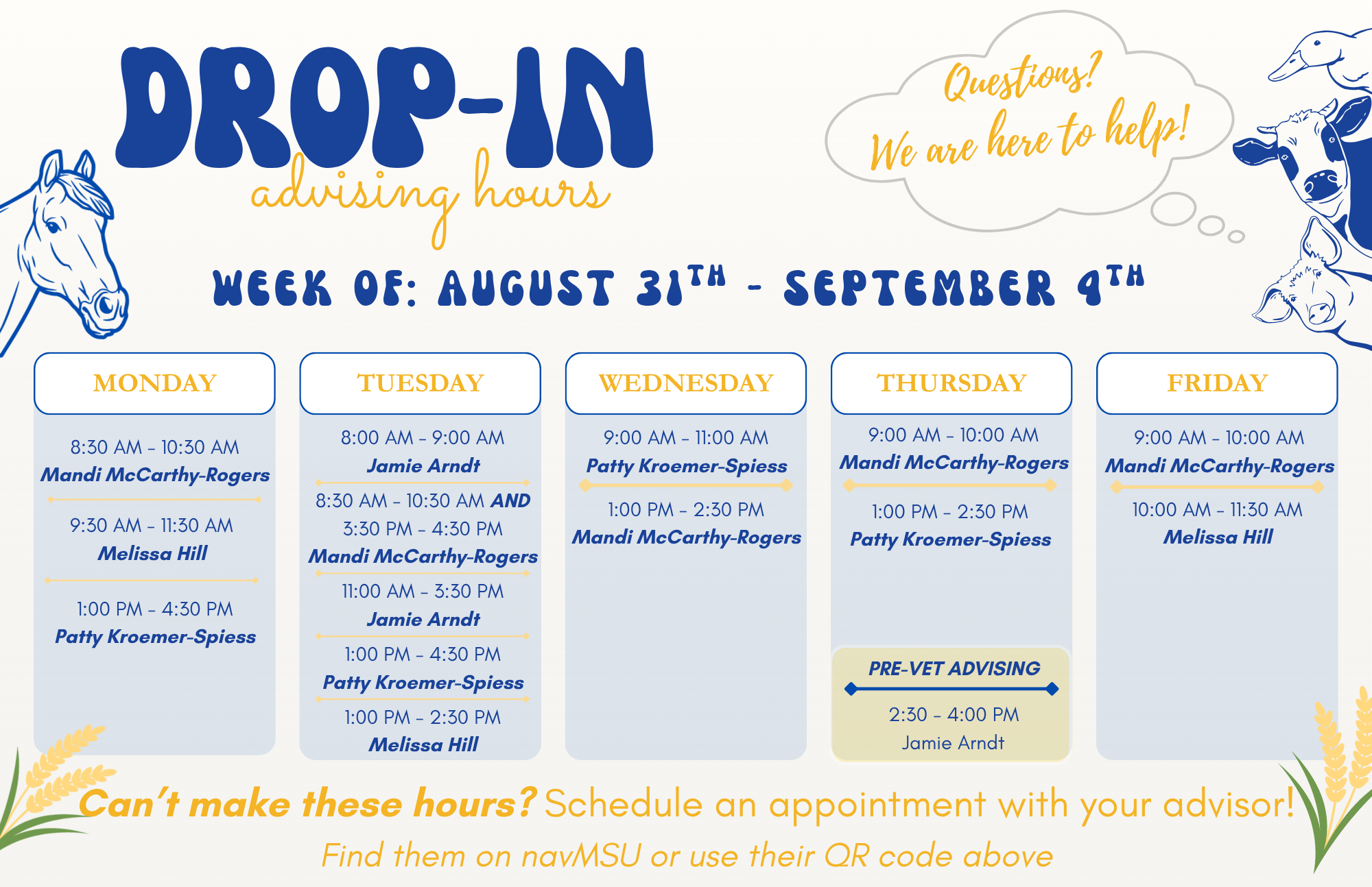 list of drop in hours'